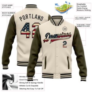 Custom Cream Vintage USA Flag Olive Black Bomber Full Snap Varsity Baseball Jacket Custom Team Jacket 2 okfmwp.jpg