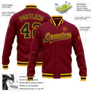 Custom Crimson Black Gold Bomber Full Snap Baseball Jacket Custom Team Jacket 2 uhc410.jpg