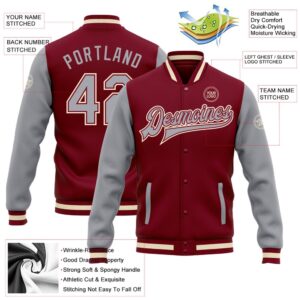 Custom Crimson Gray Cream Bomber Full Snap Varsity Baseball Jacket Custom Team Jacket 2 ji07qq.jpg