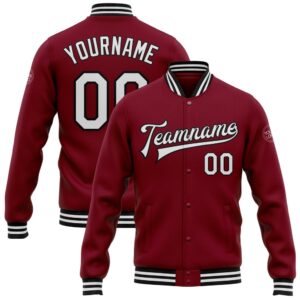 Custom Crimson White Black Bomber Full Snap…