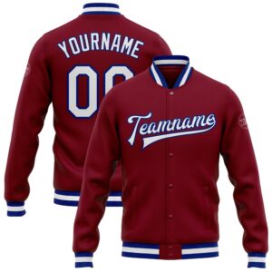 Custom Crimson White Royal Bomber Full Snap…