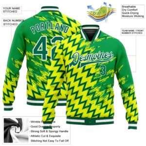 Custom Gold Kelly Green White 3D Pattern Design Bomber Full Snap Baseball Jacket Custom Team Jacket 2 codb4y.jpg