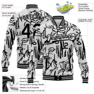 Custom Graffiti Pattern Black Gray Grunge Art With Female Faces Lips 3D Bomber Full Snap Baseball Jacket Custom Team Jacket 2 d5wgwm.jpg