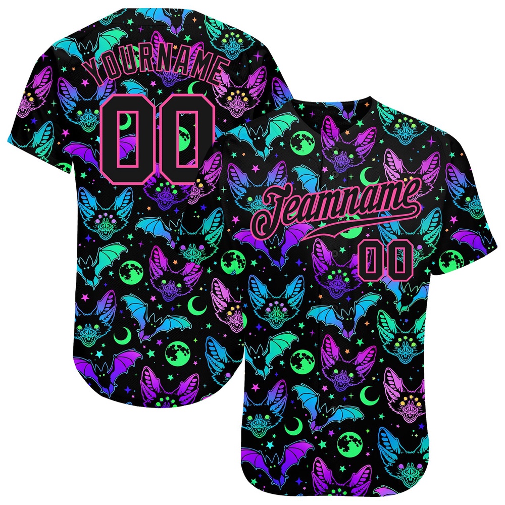 3D Pattern Bright Multicolored Halloween Bats Authentic Baseball Jersey, Custom Baseball Jersey, Personalized Sport Jersey
