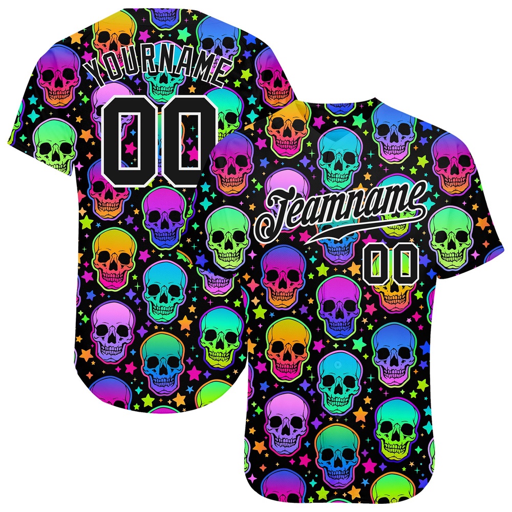 3D Pattern Bright Multicolored Halloween Skulls Authentic Baseball Jersey, Custom Baseball Jersey, Personalized Sport Jersey