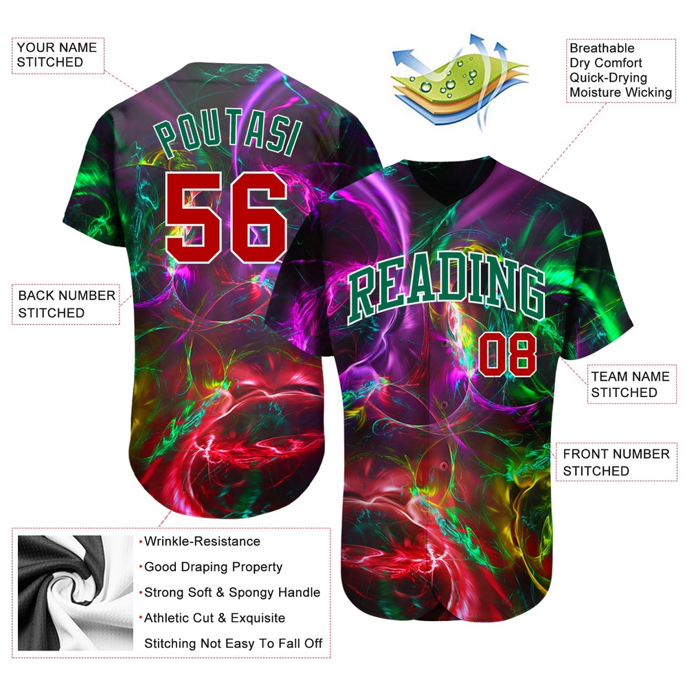 3D Pattern Design Abstract Fractal Rendering Authentic Baseball Jersey, Custom Baseball Jersey, Personalized Sport Jersey