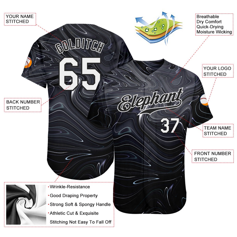 3D Pattern Design Abstract Liquid Marbling Fluid Art Authentic Baseball Jersey, Custom Baseball Jersey, Personalized Sport Jersey