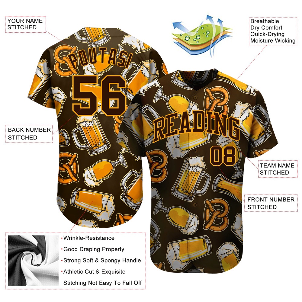 3D Pattern Design Beer Authentic Baseball Jersey, Custom Baseball Jersey, Personalized Sport Jersey