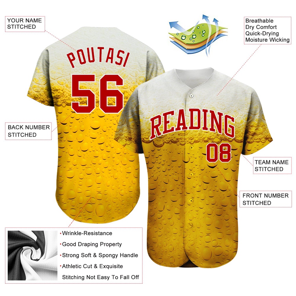 3D Pattern Design Bubble Of Beer In Glass Authentic Baseball Jersey, Custom Baseball Jersey, Personalized Sport Jersey