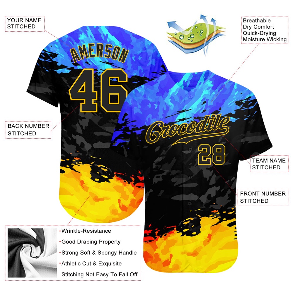 3D Pattern Design Fade Authentic Baseball Jersey, Custom Baseball Jersey, Personalized Sport Jersey