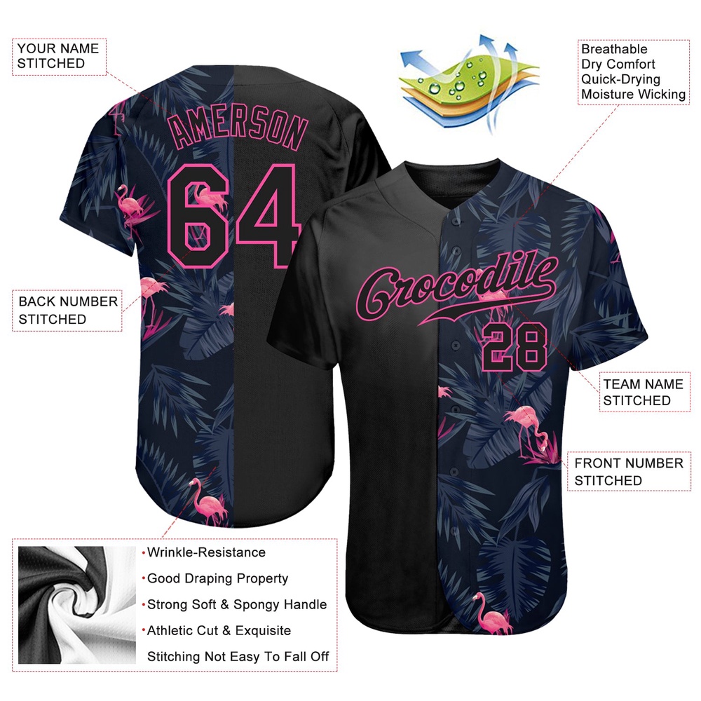 3D Pattern Design Flamingo Authentic Baseball Jersey, Custom Baseball Jersey, Personalized Sport Jersey