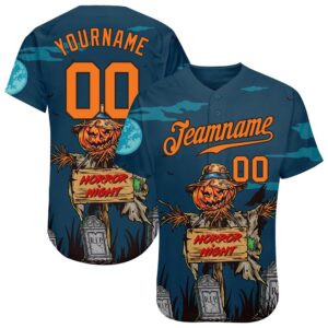 3D Pattern Halloween Pumpkins Horror Night Authentic Baseball Jersey, Custom Baseball Jersey, Personalized Sport Jersey