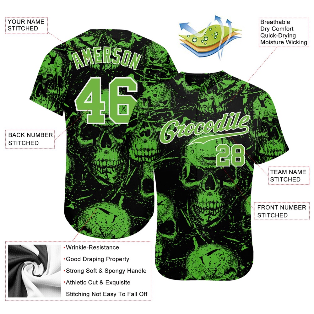 3D Pattern Halloween Skulls Authentic Baseball Jersey, Custom Baseball Jersey, Personalized Sport Jersey