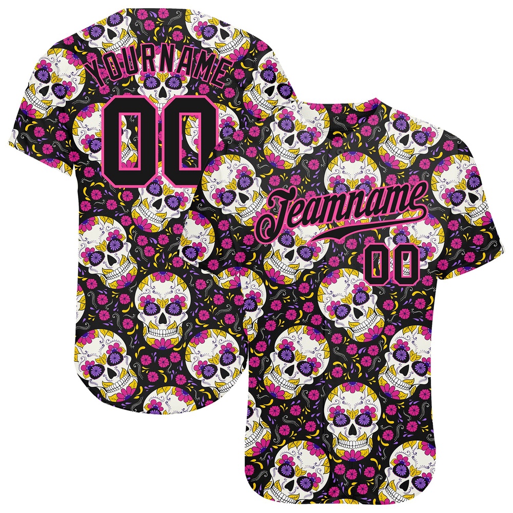 3D Pattern Halloween Skulls With Floral Authentic Baseball Jersey, Custom Baseball Jersey, Personalized Sport Jersey