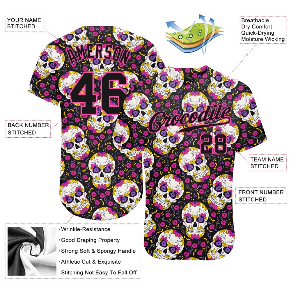 3D Pattern Halloween Skulls With Floral Authentic Baseball Jersey, Custom Baseball Jersey, Personalized Sport Jersey