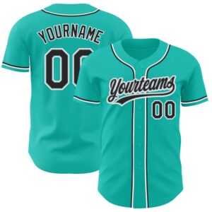 Aqua Black-Gray Authentic Baseball Jersey, Custom Baseball Jersey, Personalized Sport Jersey