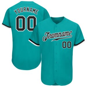 Aqua Black-White Authentic Baseball Jersey, Custom Baseball Jersey, Personalized Sport Jersey