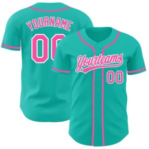 Aqua Pink-White Authentic Baseball Jersey, Custom Baseball…