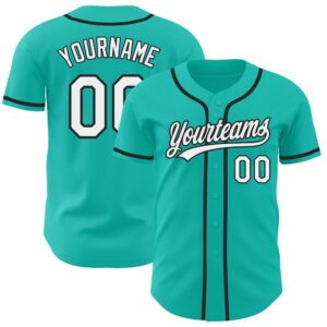 Aqua White-Black Authentic Baseball Jersey, Custom Baseball…