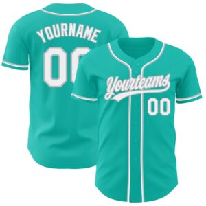 Aqua White-Gray Authentic Baseball Jersey, Custom Baseball…