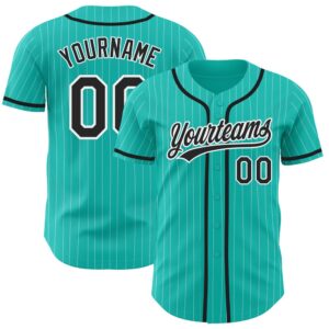 Aqua White Pinstripe Black Authentic Baseball Jersey,…