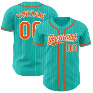 Aqua White Pinstripe Orange Authentic Baseball Jersey,…