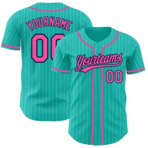 Aqua White Pinstripe Pink-Navy Authentic Baseball Jersey,…