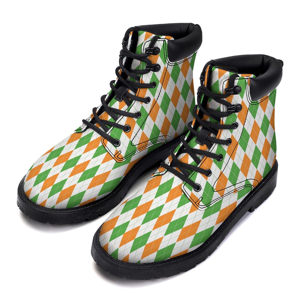 Argyle St Patrick’s Day Print Pattern Boots, St Patricks Day Boots, St Patricks Day Shoes