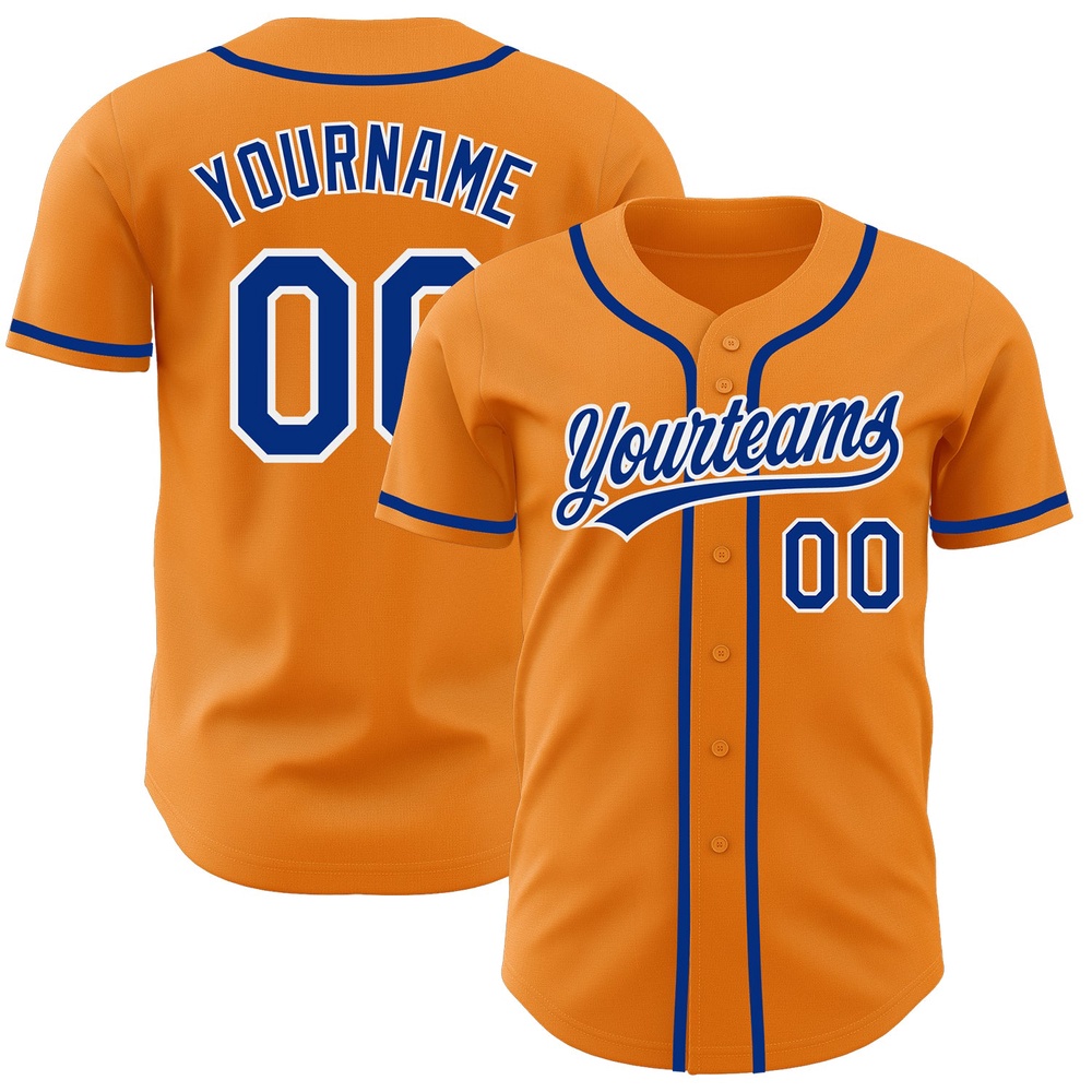 Bay Orange Royal-White Authentic Baseball Jersey, Custom Baseball Jersey, Personalized Sport Jersey
