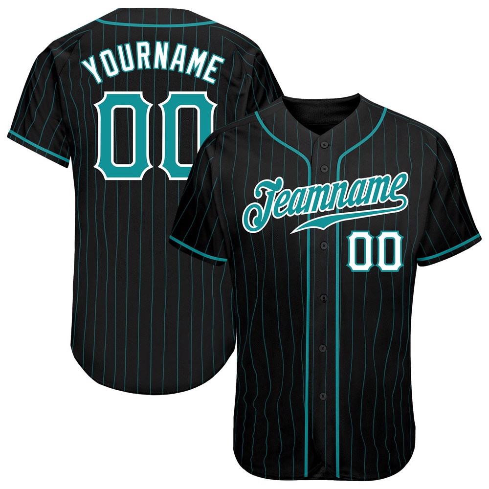 Black Aqua Pinstripe Teal-White Authentic Baseball Jersey, Custom Baseball Jersey, Personalized Sport Jersey