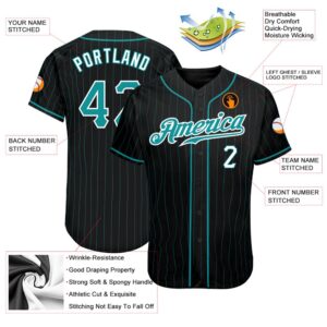 Black Aqua Pinstripe Teal White Authentic Baseball Jersey Custom Baseball Jersey Personalized Sport Jersey 2 zcdikt.jpg