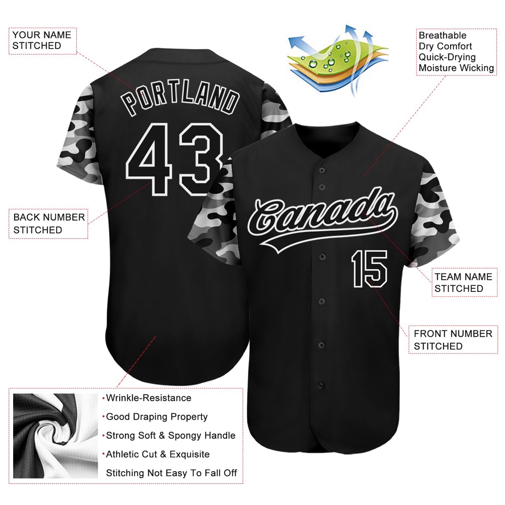 Black Black-Camo 3D Pattern Design Authentic Baseball Jersey, Custom Baseball Jersey, Personalized Sport Jersey