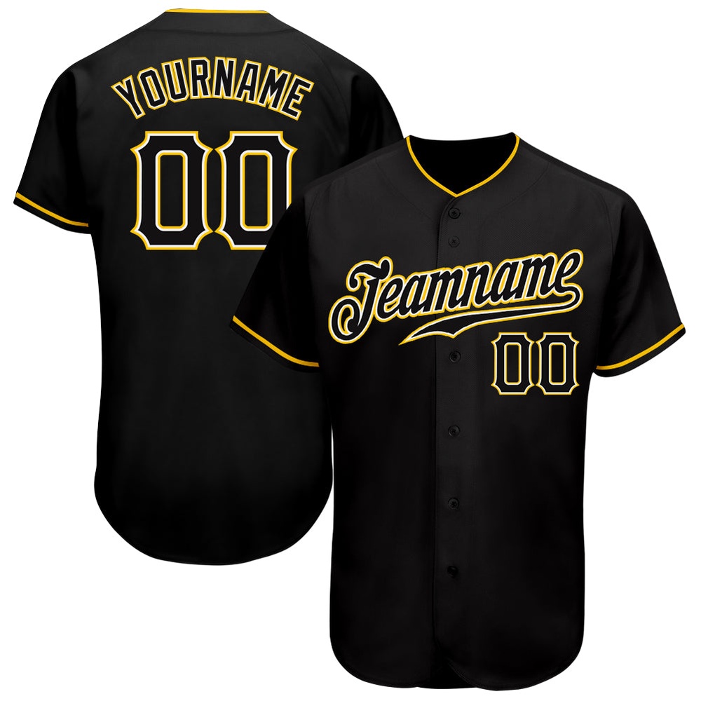 Black Black-Gold Authentic Baseball Jersey, Custom Baseball Jersey, Personalized Sport Jersey Black Black-Gold Authentic Baseball Jersey, Custom Baseball Jersey, Personalized Sport Jersey