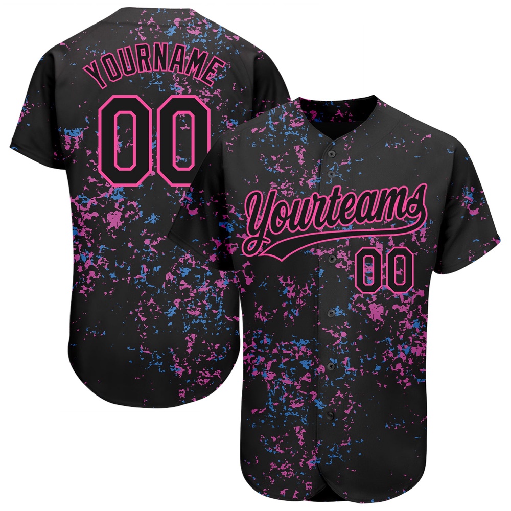 Black Black-Pink 3D Pattern Design Authentic Baseball Jersey, Custom Baseball Jersey, Personalized Sport Jersey Black Black-Pink 3D Pattern Design Authentic Baseball Jersey, Custom Baseball Jersey, Personalized Sport Jersey