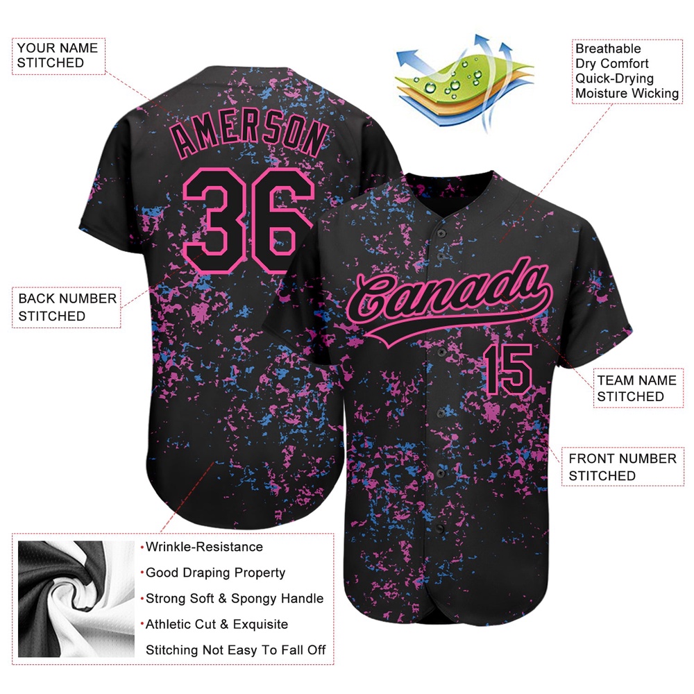 Black Black-Pink 3D Pattern Design Authentic Baseball Jersey, Custom Baseball Jersey, Personalized Sport Jersey Black Black-Pink 3D Pattern Design Authentic Baseball Jersey, Custom Baseball Jersey, Personalized Sport Jersey