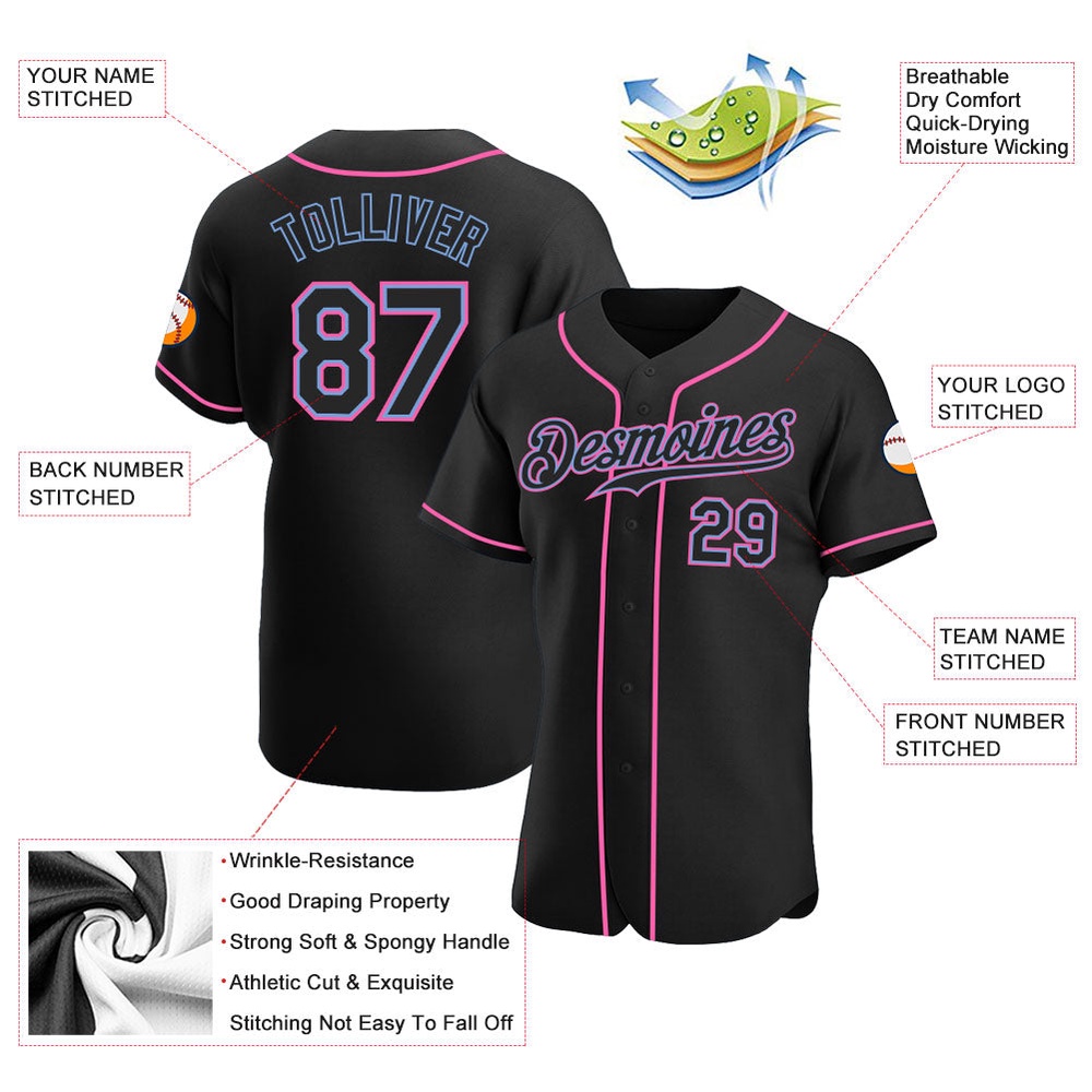 Black Black-Pink Authentic Baseball Jersey, Custom Baseball Jersey, Personalized Sport Jersey Black Black-Pink Authentic Baseball Jersey, Custom Baseball Jersey, Personalized Sport Jersey
