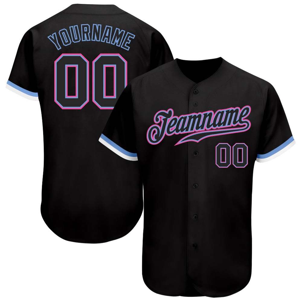 Black Black Light Blue Pink-White Authentic Baseball Jersey, Custom Baseball Jersey, Personalized Sport Jersey Black Black Light Blue Pink-White Authentic Baseball Jersey, Custom Baseball Jersey, Personalized Sport Jersey