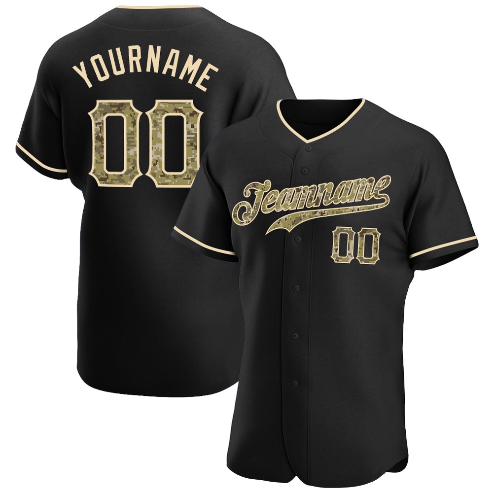 Black Camo-City Cream Authentic Baseball Jersey, Custom Baseball Jersey, Personalized Sport Jersey