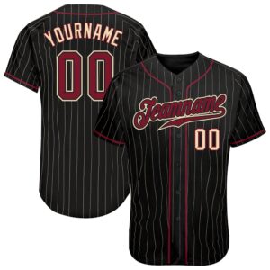 Black Cream Pinstripe Crimson-Cream Authentic Baseball Jersey,…