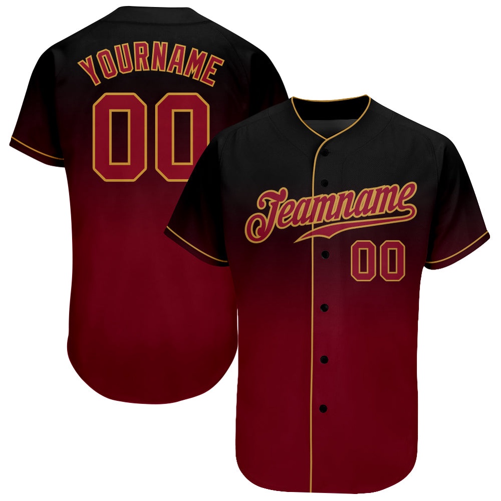 Black Crimson-Old Gold Authentic Fade Fashion Baseball Jersey, Custom Baseball Jersey, Personalized Sport Jersey Black Crimson-Old Gold Authentic Fade Fashion Baseball Jersey, Custom Baseball Jersey, Personalized Sport Jersey