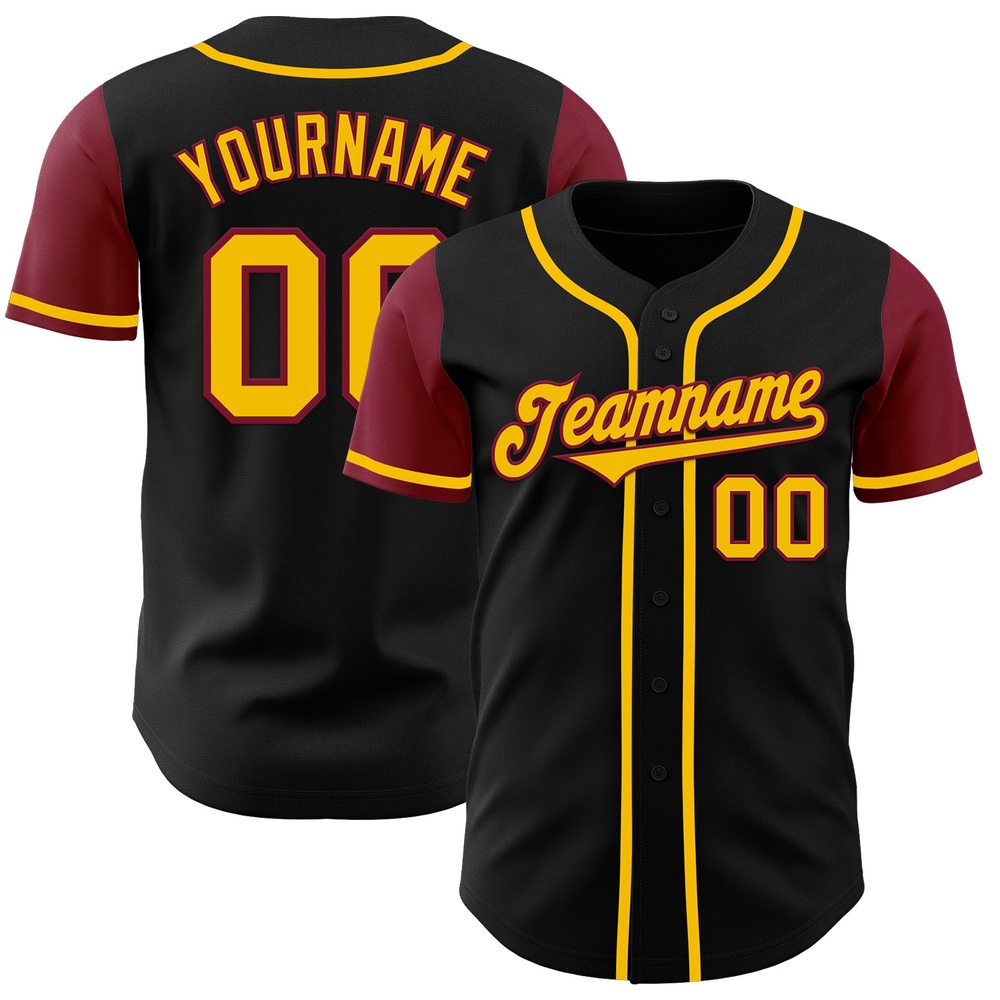 Black Gold-Crimson Authentic Two Tone Baseball Jersey, Custom Baseball Jersey, Personalized Sport Jersey