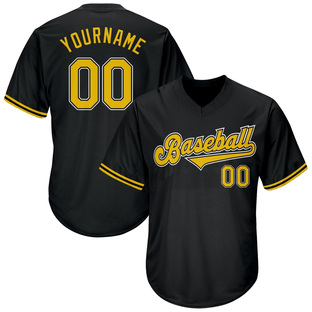 Black Gold-White Authentic Throwback Rib-Knit Baseball Jersey Shirt, Custom Baseball Jersey, Personalized Sport Jersey