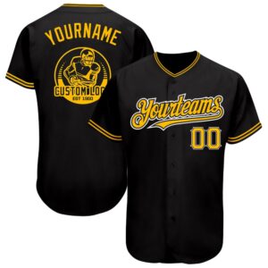 Black Gold-Yellow Authentic Baseball Jersey, Custom Baseball…