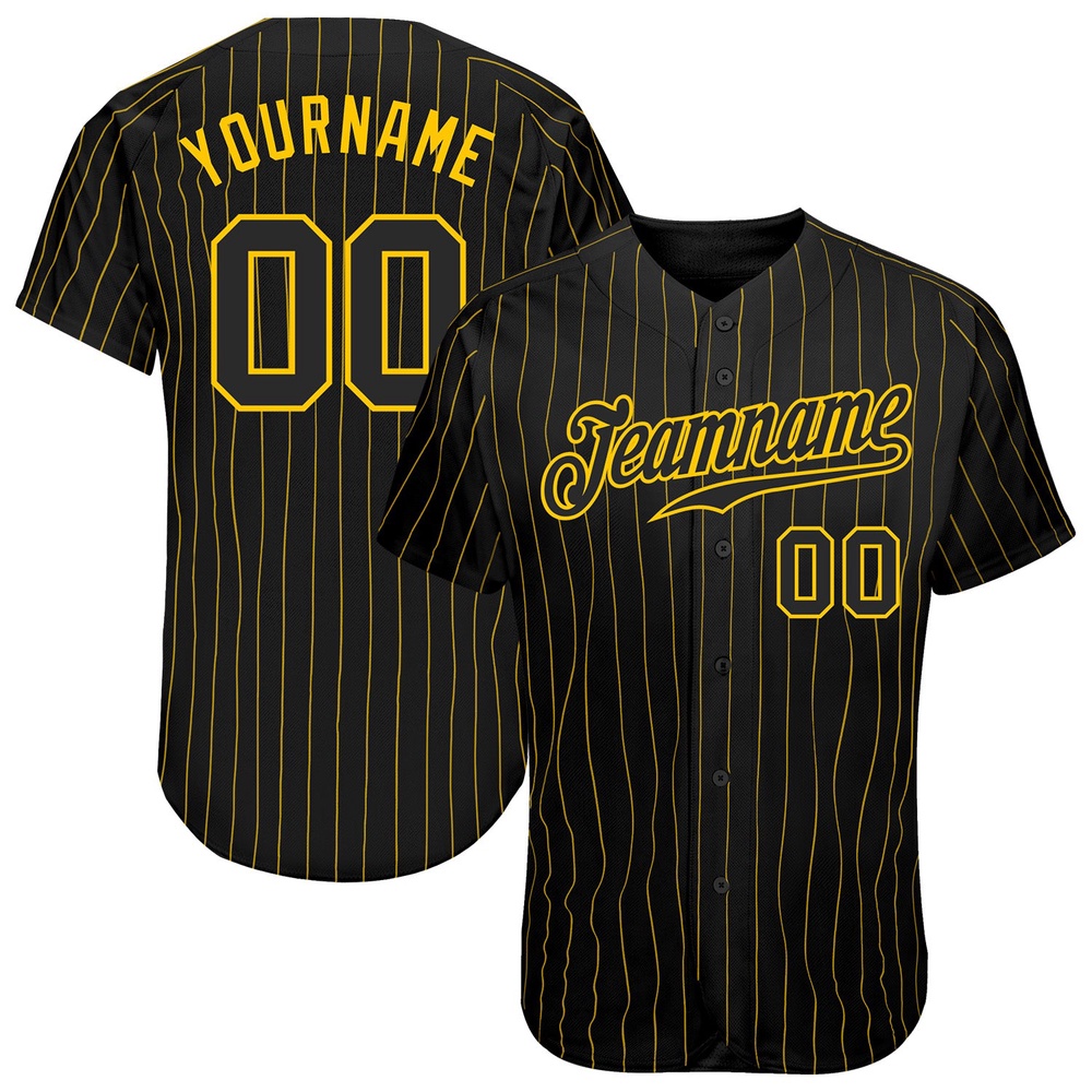 Black Gold Pinstripe Black-Gold Authentic Baseball Jersey, Custom Baseball Jersey, Personalized Sport Jersey