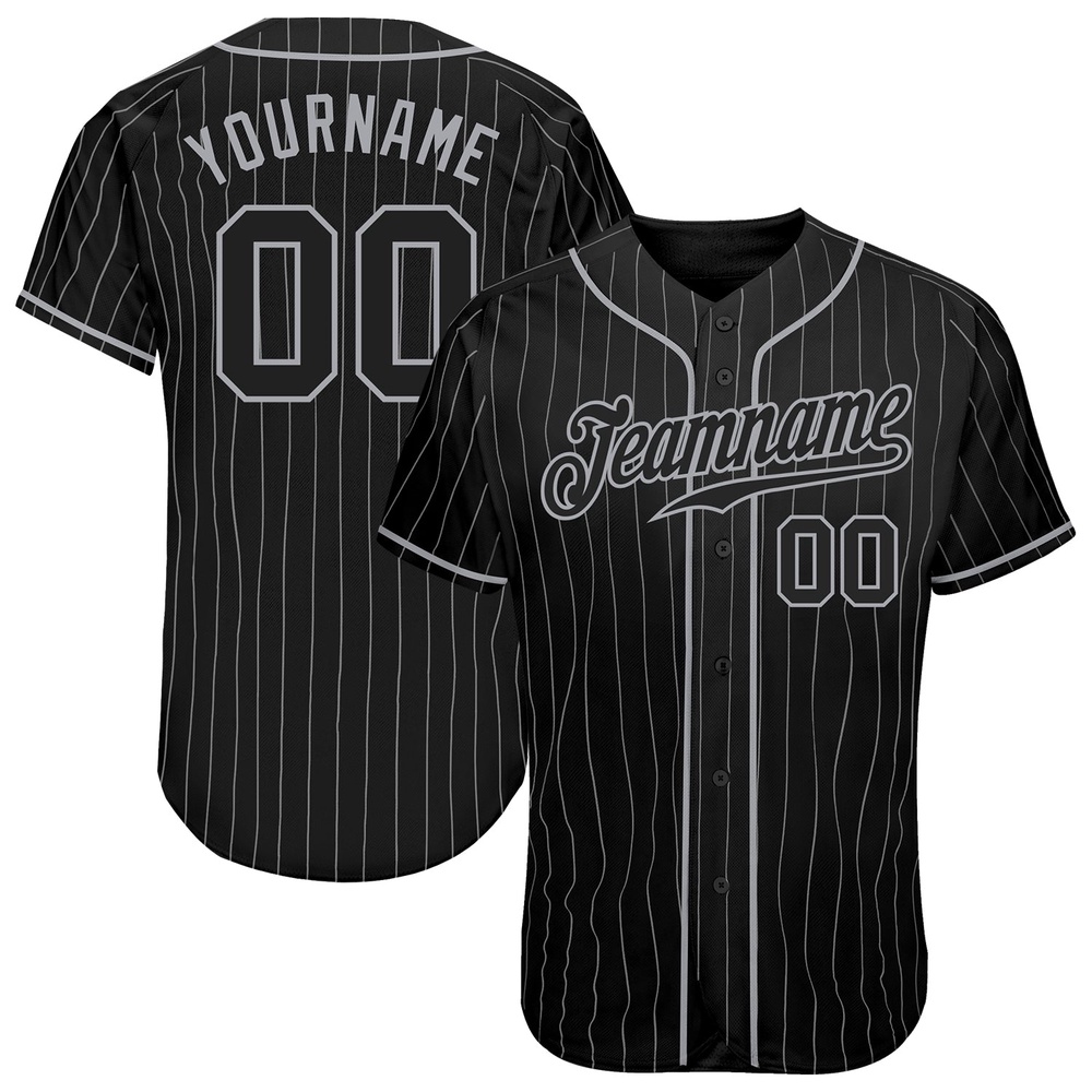 Black Gray Pinstripe Black-Gray Authentic Baseball Jersey, Custom Baseball Jersey, Personalized Sport Jersey Black Gray Pinstripe Black-Gray Authentic Baseball Jersey, Custom Baseball Jersey, Personalized Sport Jersey
