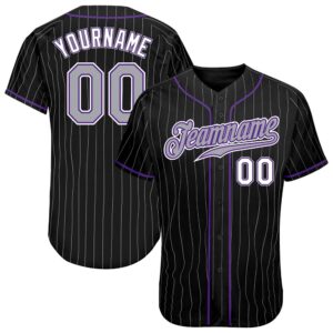 Black Gray Pinstripe Gray-Purple Authentic Baseball Jersey,…