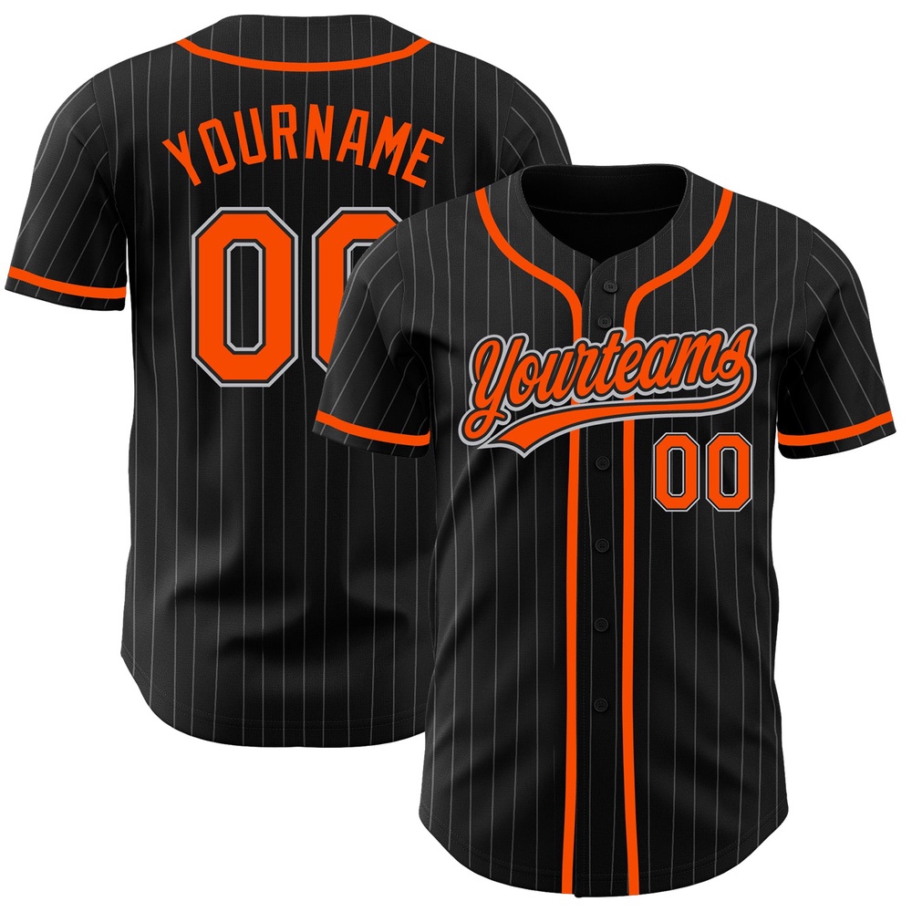 Black Gray Pinstripe Orange Authentic Baseball Jersey, Custom Baseball Jersey, Personalized Sport Jersey Black Gray Pinstripe Orange Authentic Baseball Jersey, Custom Baseball Jersey, Personalized Sport Jersey