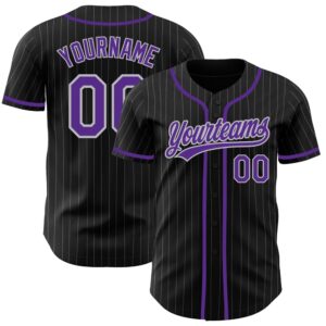 Black Gray Pinstripe Purple Authentic Baseball Jersey,…