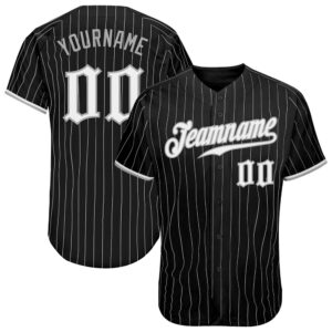 Black Gray Pinstripe White-Gray Authentic Baseball Jersey,…