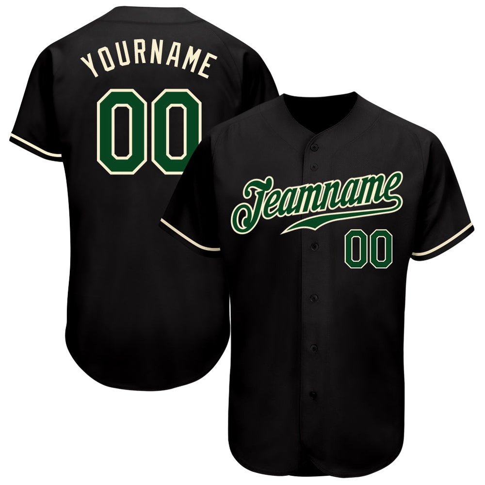 Black Green-Cream Authentic Baseball Jersey, Custom Baseball Jersey, Personalized Sport Jersey Black Green-Cream Authentic Baseball Jersey, Custom Baseball Jersey, Personalized Sport Jersey